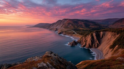 Naklejka premium Coastal Sunrise Panorama. Dramatic colors over the sea