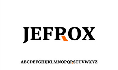 A Modern Bold Alphabet with Unique Typeface on the White Background Called Jefrox Font,black and white, Vector Illustration