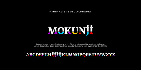 A Modern Bold Alphabet with Unique Typeface on the Black Background Called Mokunji Font,Colored,black and white, Vector Illustration