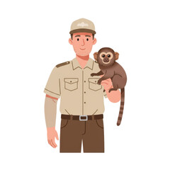 Zoo keeper with monkey illustration for conservation awareness