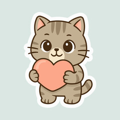 Cute Kawaii Cat Holding Heart – Love and Affection Sticker Illustration