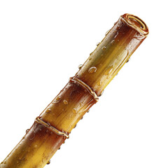 Close-up of a Sugarcane Stalk with Dew Drops, Freshly Harvested