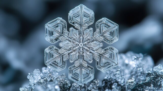 Captivating snowflake displaying intricate crystalline structure under magnification
