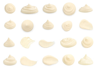 Delicious mayonnaise sauce isolated on white, set