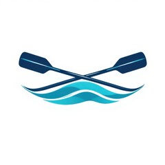 Crossed Paddles Above Wavy Water Illustration in Blue