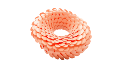 Abstract Coral Pink 3D Flower Torus Shape Design Element on a transparent background