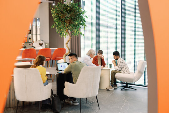 Group of team of IT company working on new digital application