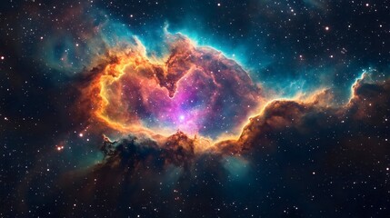 Obraz premium Vibrant nebula in the cosmos, showcasing colorful gases and stars across the dark space.