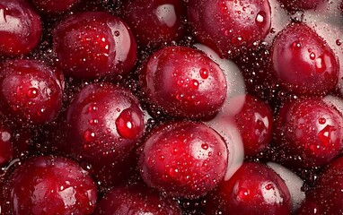 Fresh Red Cherries Covered with Water Droplets and Sparkling Highlights CloseUp