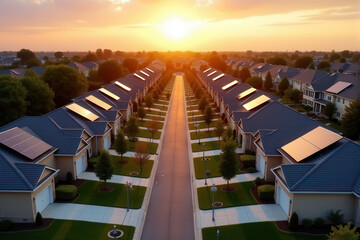 Obraz premium a photo of solar panels on house roof.