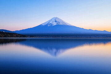 Majestic mount fuji reflecting on the serene surface of a tranquil lake