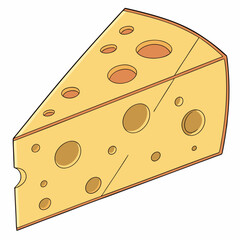 Cartoon Slice Of Swiss Cheese With Holes On White Background