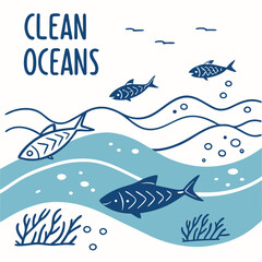 Clean Oceans With Fish And Seaweed Vector Illustration Design