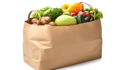 a brown paper bag overflowing with fresh, vibrant vegetables on