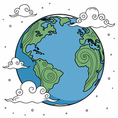 Earth Illustration With Clouds World Planet Clipart Flat Design Vector Graphic