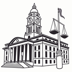 Courthouse With Scales Of Justice Law And Government Building Illustration