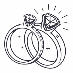Wedding Rings With Diamonds Line Art Vector Illustration Graphic Design
