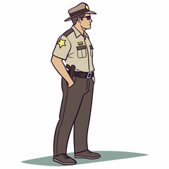 Law Enforcement Officer Standing With Hand In Pocket Isolated On White