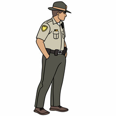 Law Enforcement Officer In Uniform Posing With Hands In Pockets