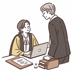 Lawyer Discussing Legal Case With Client At Desk With Laptop And Documents