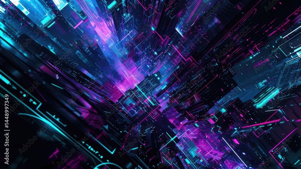 Poster abstract of digital shape or line and technological cyber style particle design connect in surreal e