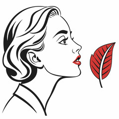 Elegant Woman Profile With Red Autumn Leaf Vector Illustration Design