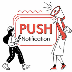 Announcing Push Notification Marketing Cartoon Vector Illustration For Social Media