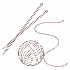 Knitting Needles With Yarn Ball And Strand Outline Illustration