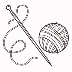Illustration Of Knitting Needle And Wool Ball Hand Drawn Style