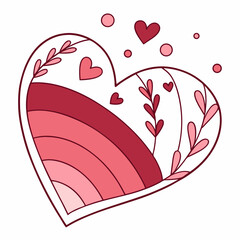Heart With Pink Rainbow Floral Elements For Valentines Day Decoration