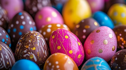 Fototapeta premium Vibrantly decorated Easter eggs displayed in a colorful arrangement during spring celebrations