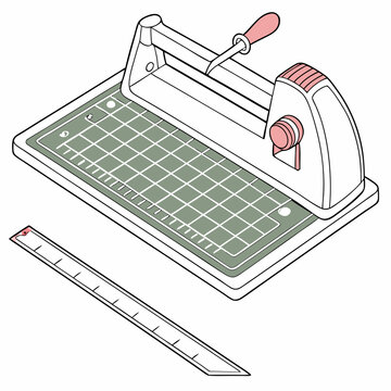 paper cutter isometric view, white and pink clip art preview