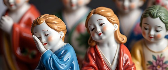 close up of a group of figurines