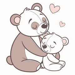 Cute Bears Hugging With Hearts Cartoon Illustration Vector Art