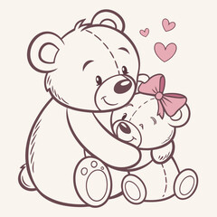Cute Teddy Bear Hugging Love Hearts Vector Illustration For Children