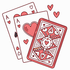 Aces Playing Cards Illustration With Heart Suits Vector Doodle Style