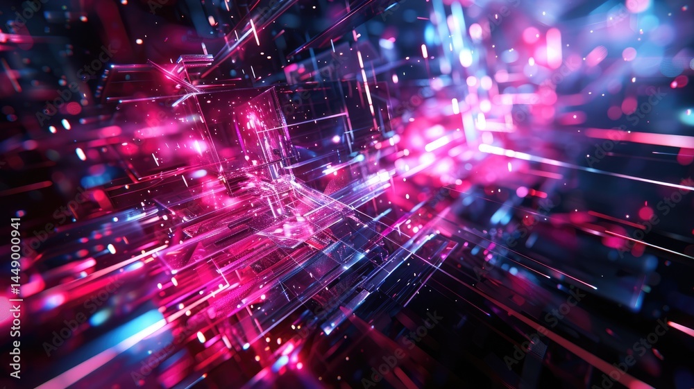 Poster abstract digital shape or line and technological cyber style particle design connect in surreal elec