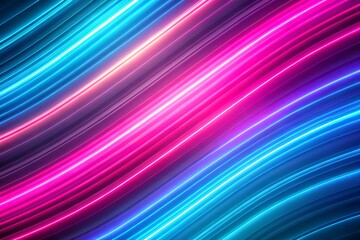 Neon light trails flowing in pink and blue on black background