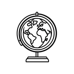 Globe Outline Vector with Stand, Earth Map, Transparent Background, World Geography