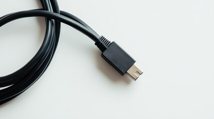 Black coaxial cable isolated on a clean white background