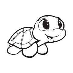 Cute cartoon turtle drawing easy sea ocean animal illustration for kids coloring page simple vector art silhouette