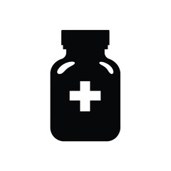 Obraz premium Medical Bottle Icon in Black with Plus Sign on Transparent Background