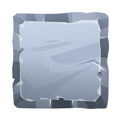 Square stone board with sharp jagged edges and rough surface, giving it a fractured look. Stone banner element for game and web. Ui or gui design element. Vector cartoon illustration