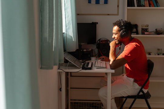 a music producer working from home