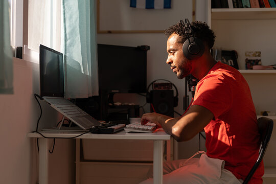 a music producer working from home
