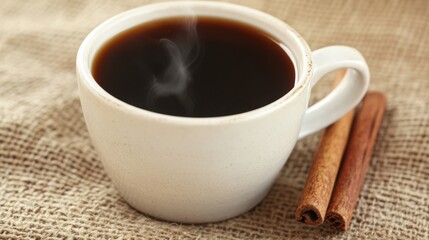 Freshly Brewed Hot Coffee with Cinnamon Sticks on a Rustic Table