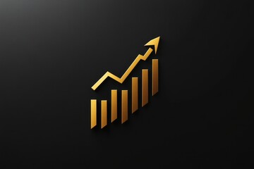 Gold upward trending graph on dark background.  Illustrates growth and success