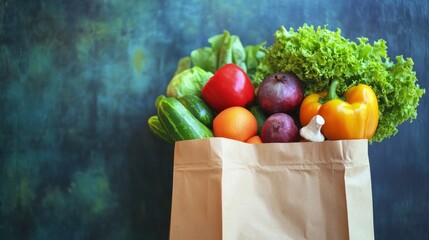 freshly purchased groceries in a brown paper bag showcasing vibr