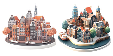 Colorful Miniature Diorama of Amsterdam's Canal Houses and Boats