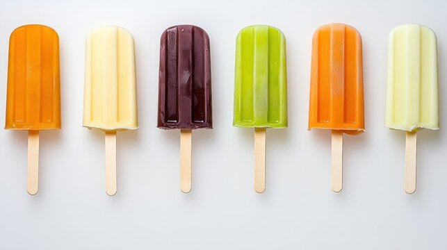 Colorful popsicles on sticks summer treats on a clean background food photography